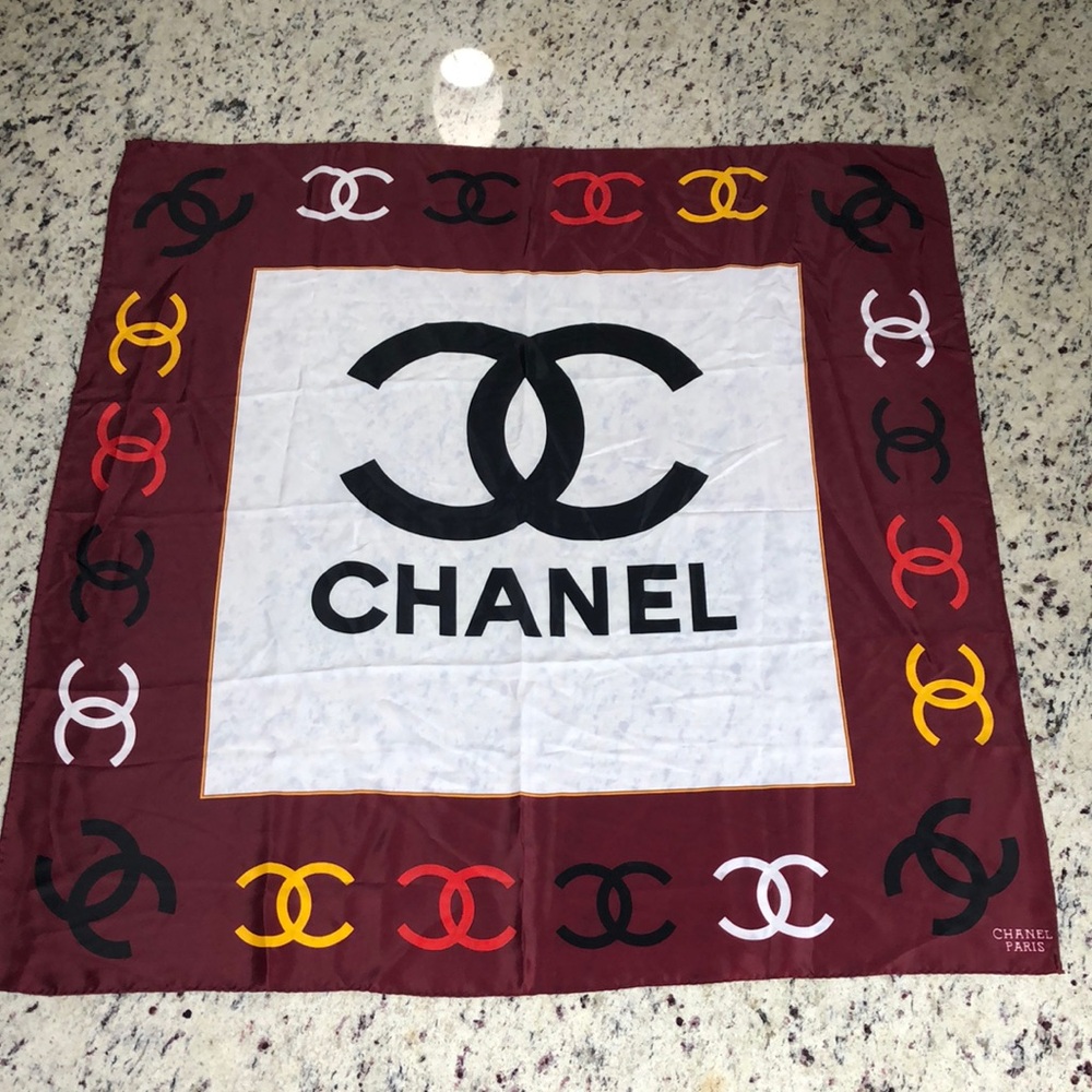CHANEL 100% Silk Logo Scarf